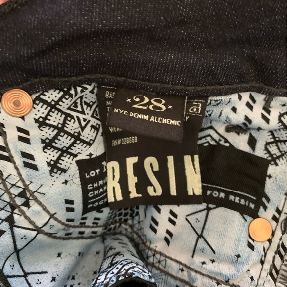 Paper Denim Waxy Resin Jeans Low Rise Flare Coated Dark Wash Jeans Sz 28 - Picture 3 of 12